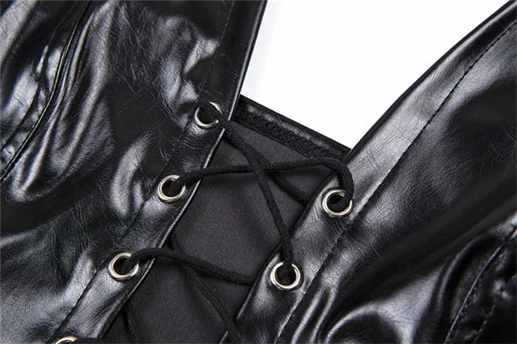 Y2K Crop Top Women Summer Black Leather Banadage Hollow Punk Style Tank Tops Vest Fashion Backless Club Party Wear Viralgem Store