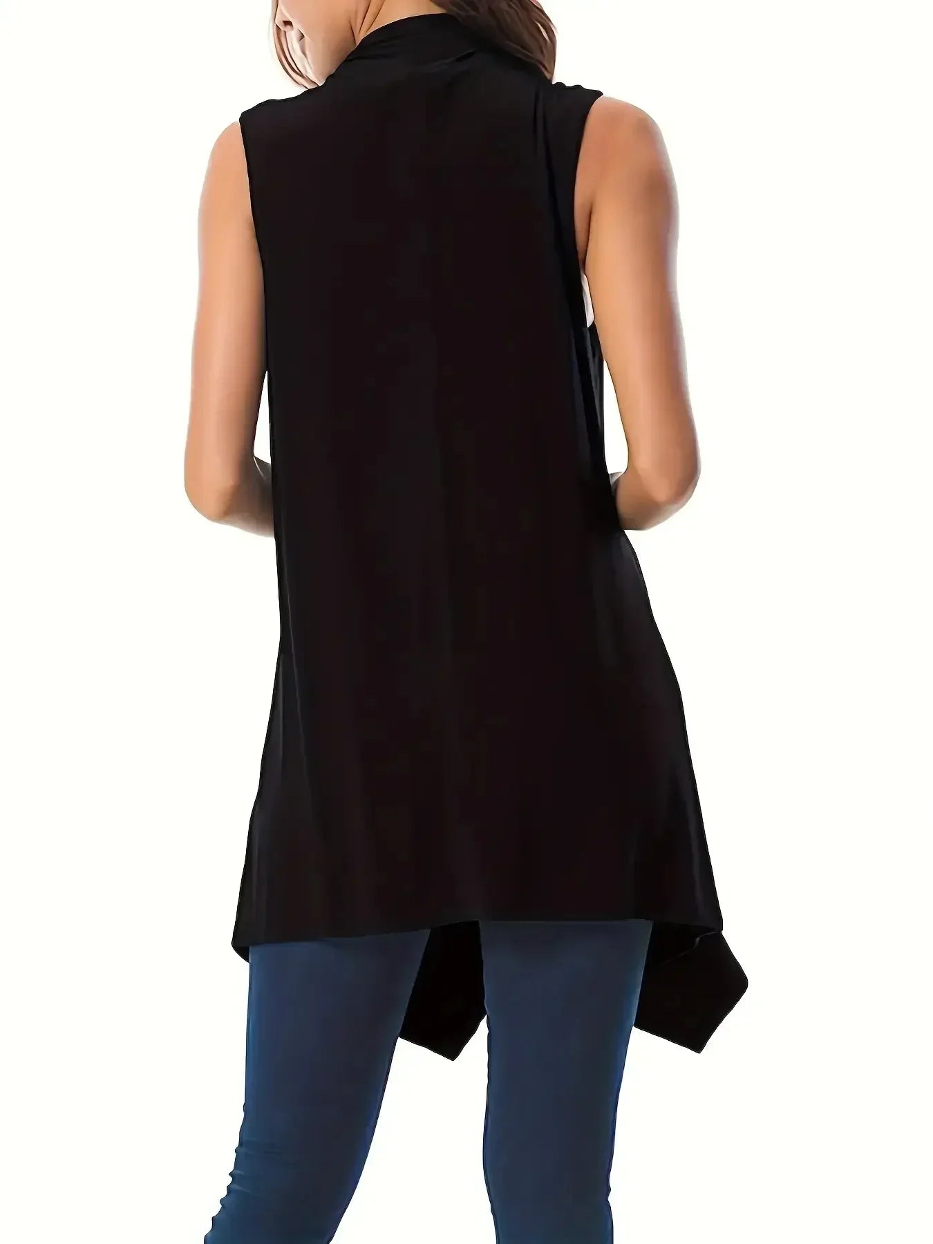 Women's Plus Size 1XL-5XL Fashionable Asymmetrical Hem Sleeveless Cardigan Versatile Solid Color Casual Cardigan Simple Cardigan