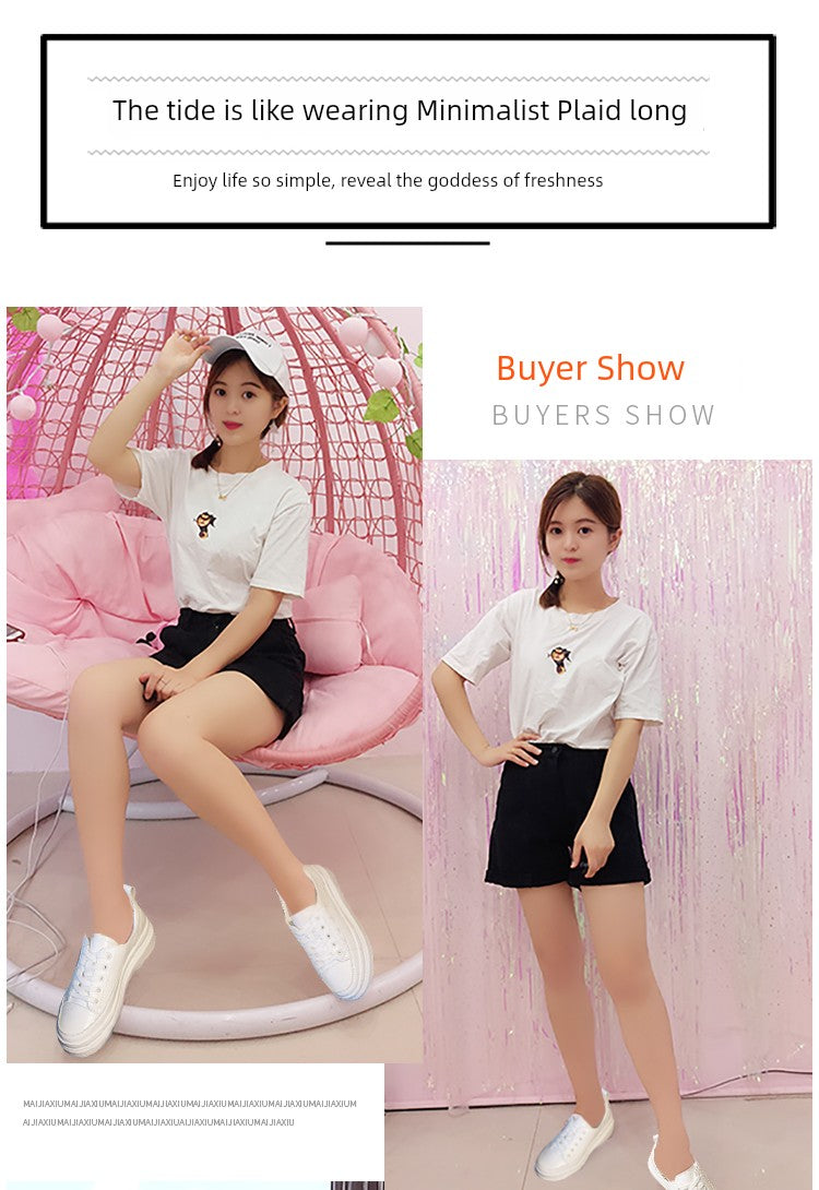 White Shoes Women's Spring New New Arrival Easiest for Match Breathable Thick Sole Ins Street Shooting Genuine Leather Elevator Casual Board Shoes Fashion