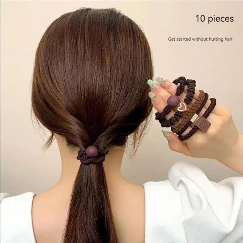 10PCS Women's Hair Ring Set Hair Accessories High Elasticity Leather Band Simple Temperament High Ponytail Durability New Style Viralgem Store