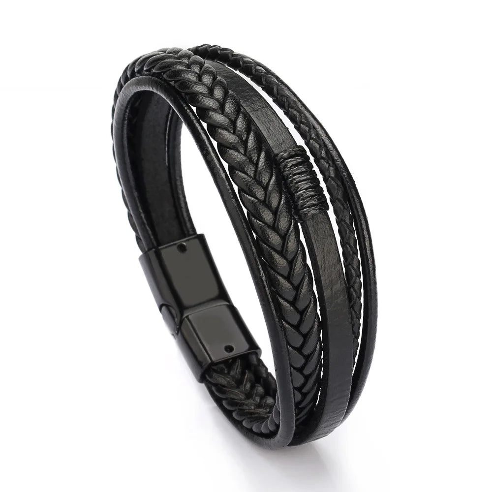Trendy Leather Bracelets For Men Stainless Steel Bracelet 21CM Multilayer Braided Rope Bracelets for Male Jewelry Gifts Viralgem Store