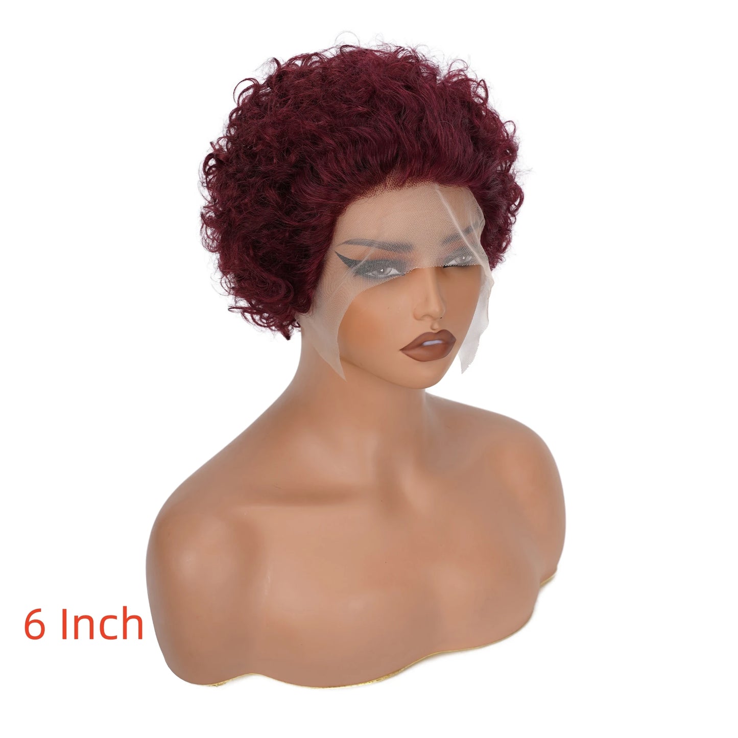99j Red Short Curly Wigs Pixie Cut Lace Front Wigs 6 inch Human Hair 13X1 Pixie Burgundy Human Hair Wigs For Women Pixie Wig
