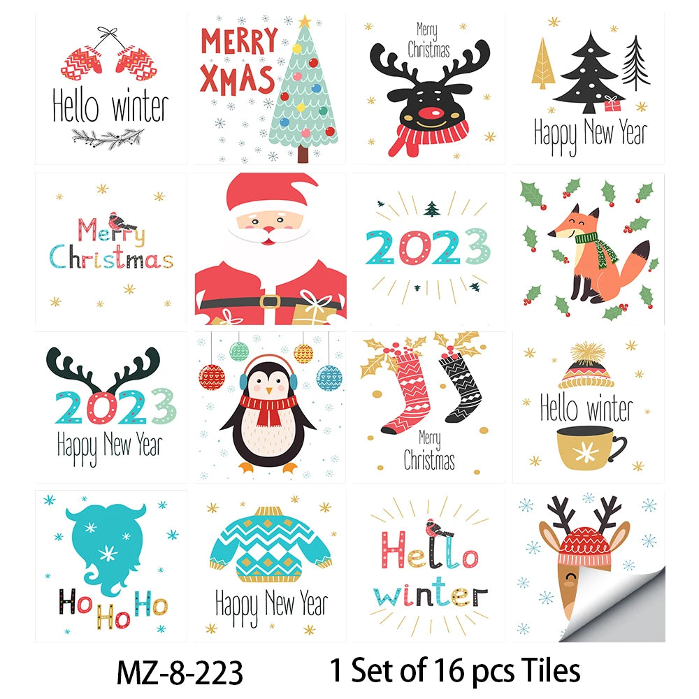 16pcs/set Black & White Tiles Sticker Kitchen Backsplash Wardrobe Bathroom Waterproof Peel & Stick Bright Film Art Wall Decals