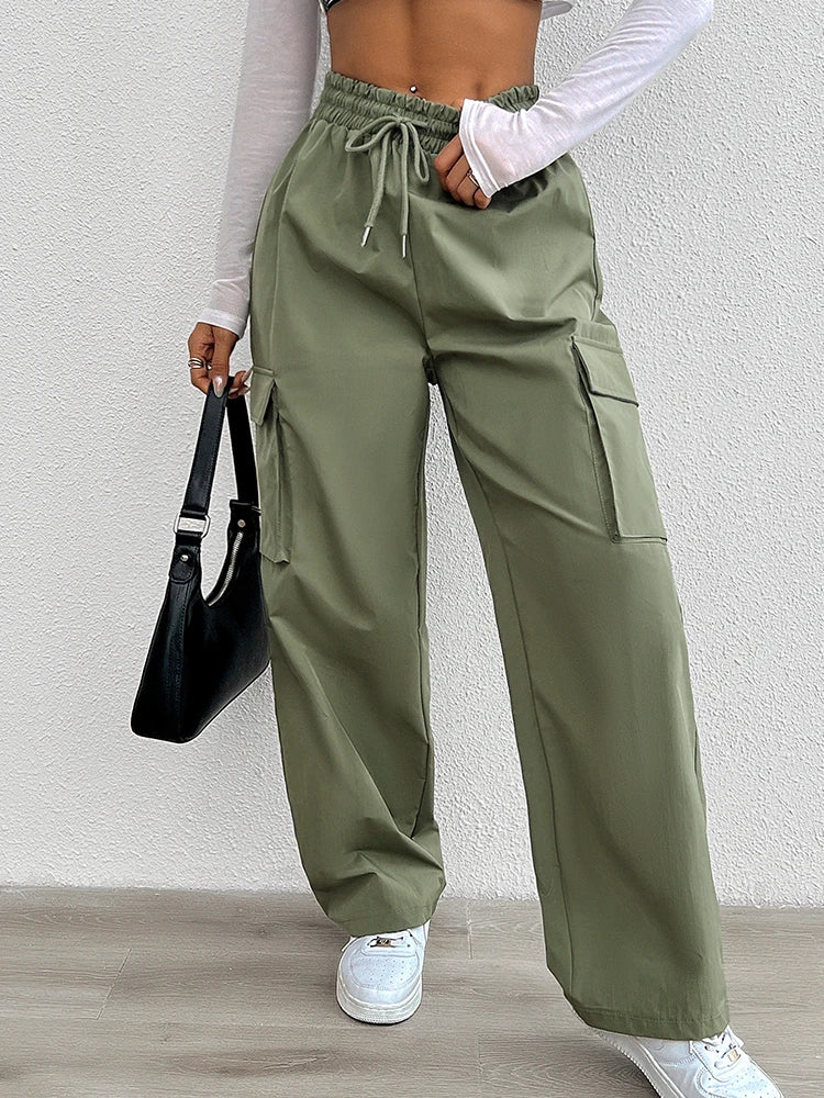 2024 Women New Overalls Elastic Drawstring Waist Pants Wide Leg Baggy Trousers Y2k Streetwear Oversize Sweatpants With Pocket Viralgem Store