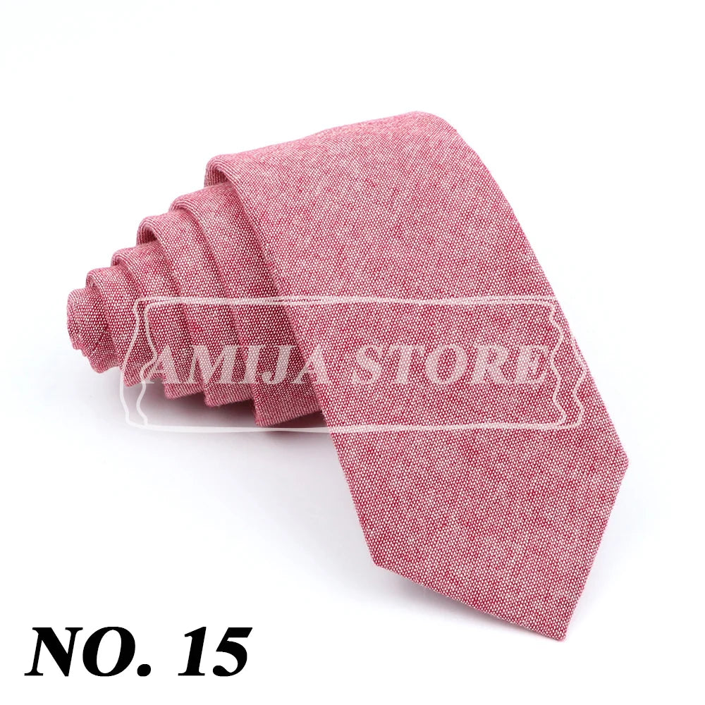 Wed Cotton Tie Solid Color Necktie For Man Woman Blue Pink Yellow Skinny Slim Ties Fashion Wedding Party Gifts Men Accessories