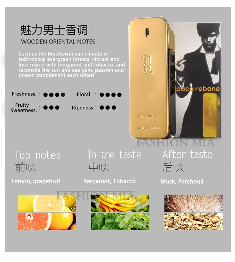 100ml(3.4oz) Million Gold Man Original Perfume Fragrance Pheromone Perfum Masculine Men Long-Lasting Body Spray Cologne Perfumes Viralgem Store