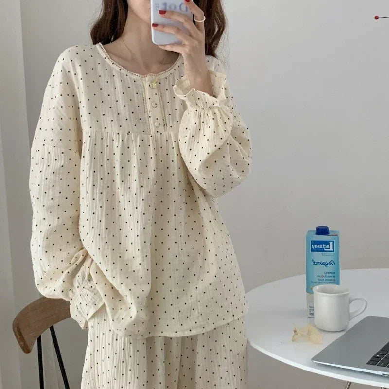 Women's New Pajamas Homewear Suit Spring and Fall Korean Version of the Long-Sleeved Long Pants Thin Section Loose Homewear Suit Viralgem Store