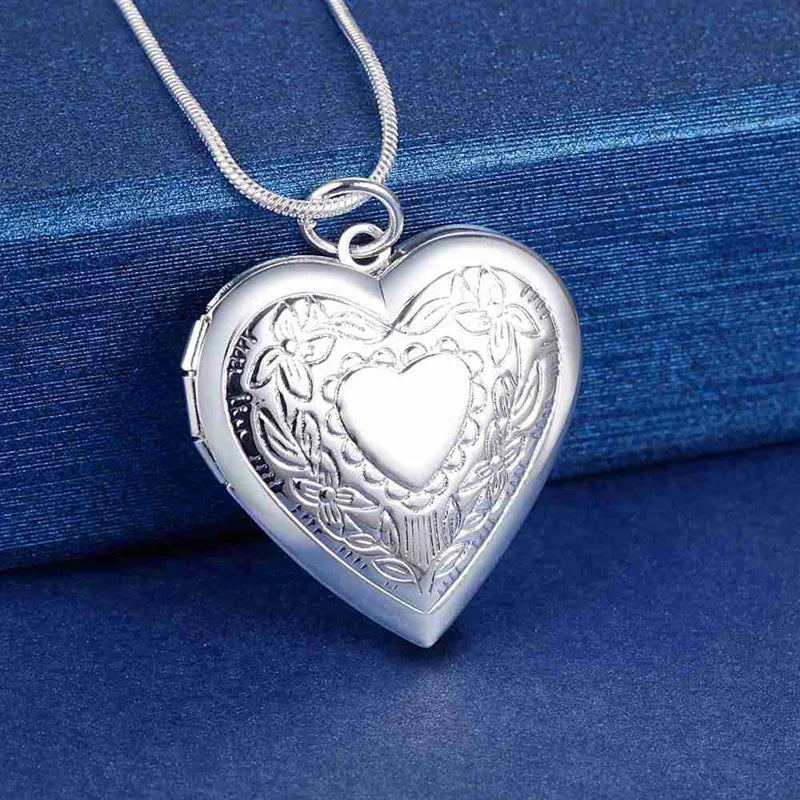 40-75cm 925 Sterling Silver Oval heart Round Photo open Frame Pendant Necklace Snake Chain For Woman Man Wedding Jewelry