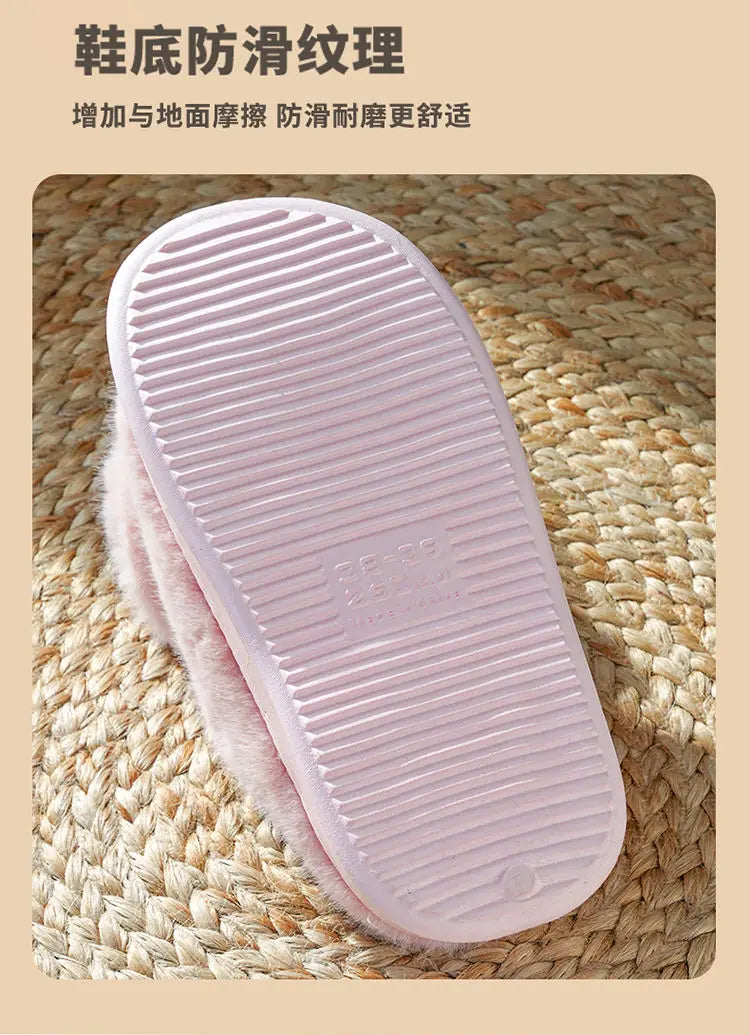 8 cm High platform fur slippers women's winter fluffy ear home shoes woman white bunny rabbit slippers woman house clog shoes