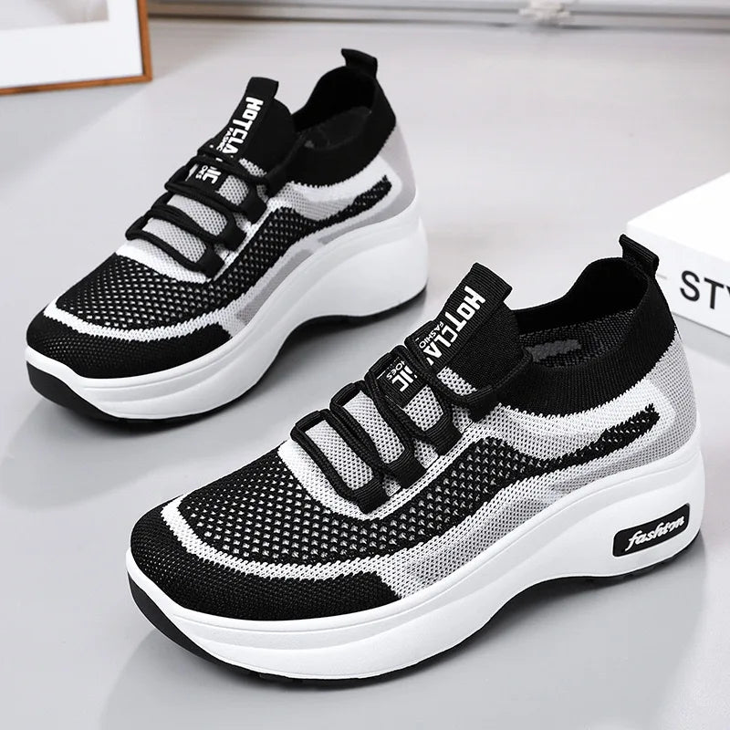 2024 summer platform casual women's shoes increase shoes mesh surface breathable comfortable sports shoes