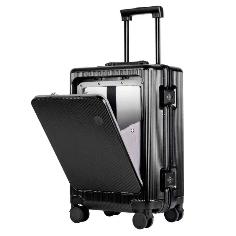 20 22 24 Front Opening Rolling Luggage Travel Suitcase Aluminum Frame Trolley Case Unisex Multifunctional Trunk with Cup Holder Viralgem Store