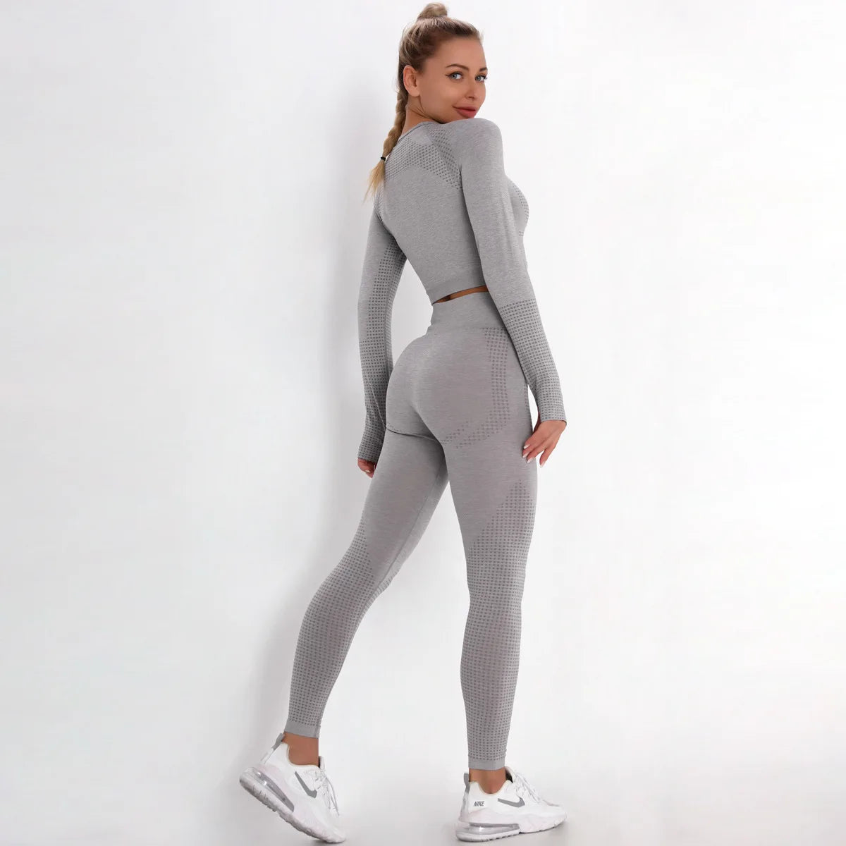 Women Seamless Gym Set Long Sleeve Top High Waist Belly Control Sport Leggings Gym Clothes Seamless Sport Suit Sexy Booty Girls Viralgem Store