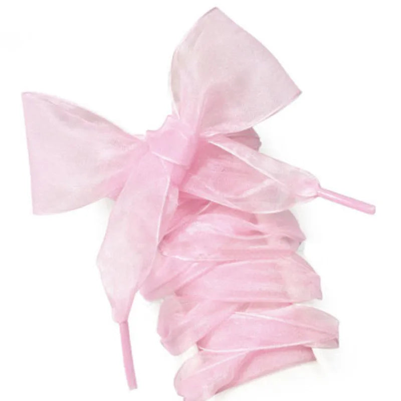 1Pair 120cm Fashion Organza Ribbon Shoe Laces Sport Shoes Sneakers Bowknot Laces Tie Flat Shoelaces Canvas Bootlaces Strings