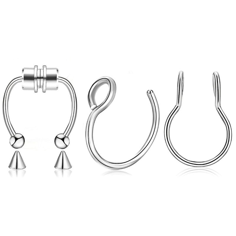 3Pcs Fake Nose Ring Magnetic Septum Ring Fake Nose Ring Hoop Stainless Steel Horseshoe Clip On Nose Ring No-Pierced Septum Ring