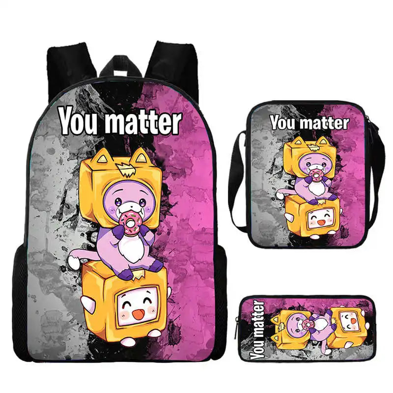 3Pcs Set LankyBox School Backpack with Shoulder Bags Pencil Case ,Cartoon Anime Games School Bags for Girls Boys  Kid Best Gift Viralgem Store