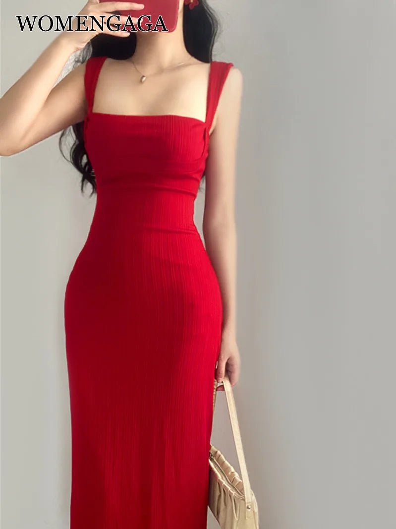 WOMENGAGA Red Dress Mini Summer 2023 New Sexy Short Female Dress Elegant Hot Sexy Korean Women Dresses Sweet 2023 94S6 Viralgem Store