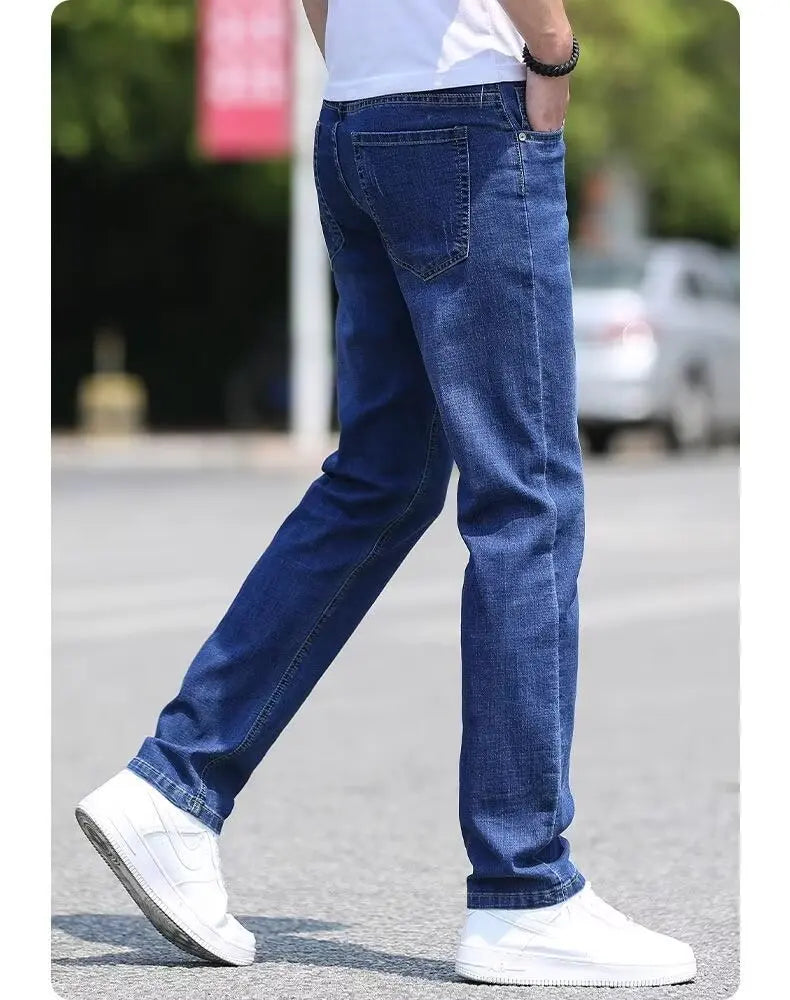 Trend in jeans men thin straight base big size casual denim long pants DN0556