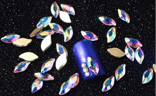100pcs AB clear Rhinestone 4-10mm Nail Art Shape Top Crystal AB Czech Crystal Rhinestone Flatback Elongated Glass Stones ZZ15244