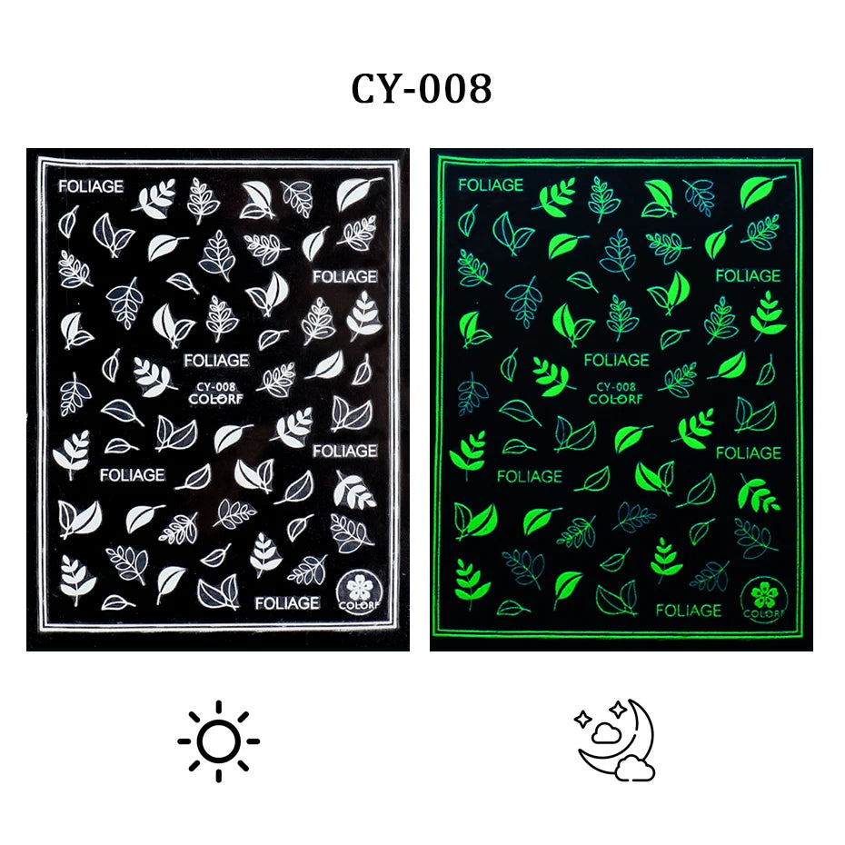 1pcs 3D Luminous Nail Stickers Flame Butterfly Star Moon Glitter Design Glow in The Dark Slider Manicure Decorations JICY028-036