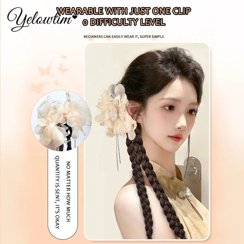 YELOWTIM Synthetic Long Twist Braid Ponytail Extensions With Claw Clip Boxing Braided Hair Extensions For Women Daily Party