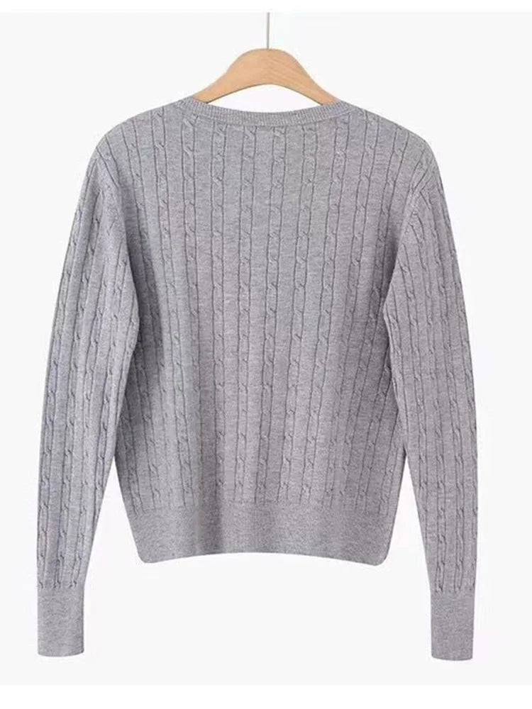 Women's Autumn And Winter Wool Sweater Version Loose Lazy Wind Short Girl Vintage Twist Button Sweater New Blouseo Female Tops