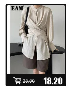 [EAM] Big Size Gray Jacket Wide Leg Pants Two Piece Suit New V-Neck Long Sleeve Women Fashion Tide Spring Autumn 2024 1DH6481