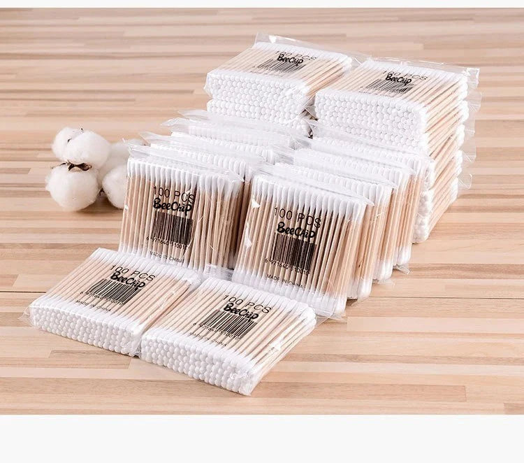 200PCS Wooden Double-Ended Cotton Swabs Make-Up Cleaning Disposable Cotton Swabs Medical Household Hygiene Ear Pulling Viralgem Store
