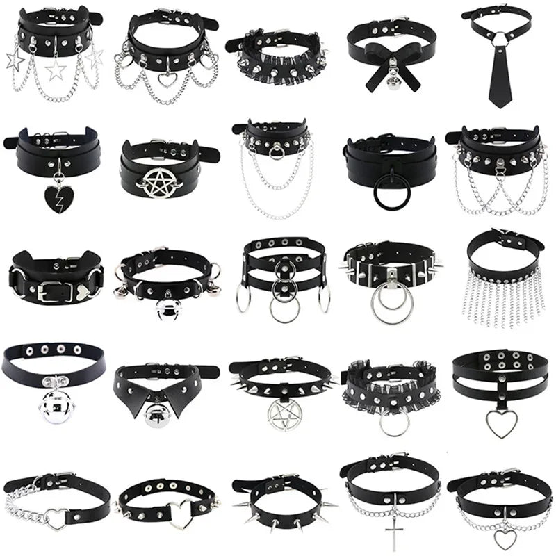 1Pc  Harajuku Cosplay Rivet Punk Rock Gothi Women Collar Sexy PU Leather Heart Cross Spike Hip Hop Bondage Choker Jewelry Bulk Viralgem Store