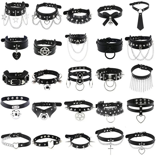 1Pc  Harajuku Cosplay Rivet Punk Rock Gothi Women Collar Sexy PU Leather Heart Cross Spike Hip Hop Bondage Choker Jewelry Bulk Viralgem Store