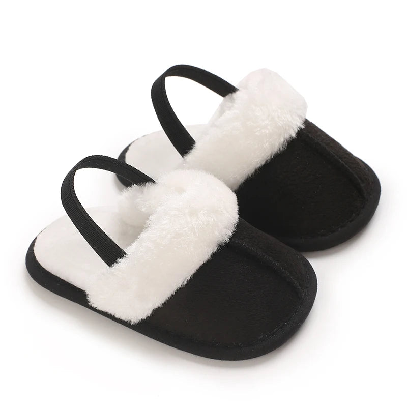0-1 Years Old Winter Baby Slippers Fluffy Baby Boy Girl Sandals Cute Plush Soft Non-slip Sole Toddler First Toddler Baby Shoes