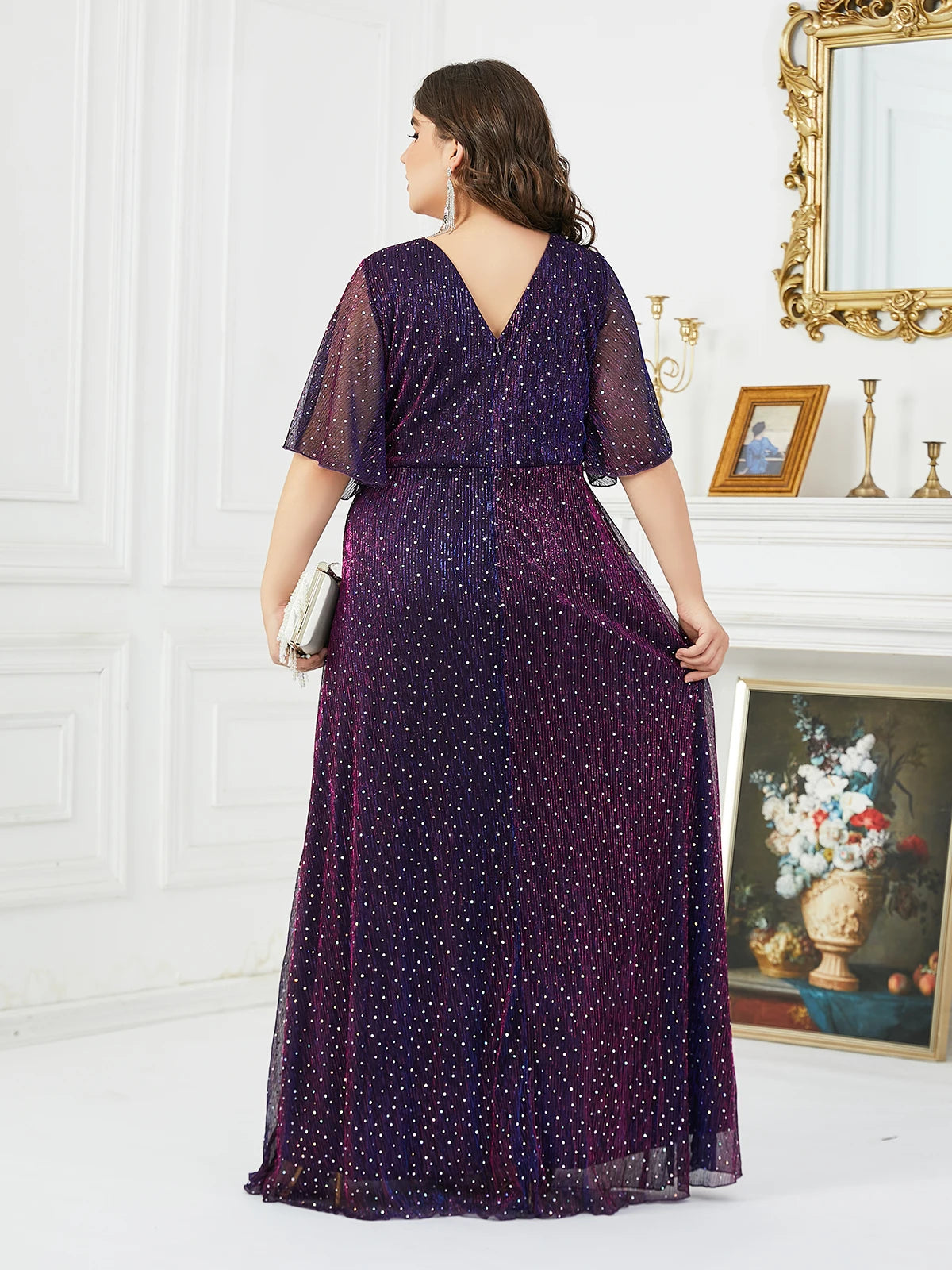 Wedding Bridesmaid Dresses For Plus Size Female Fashion Butterfly Sleeve Glitter Party Dresses New Large Size Women Summer Dress