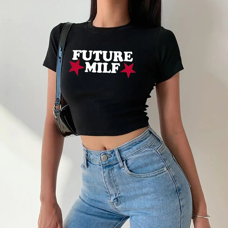 Y2K Clothes Letter Print 2000S Goth Kawaii Harajuku Fairy Grunge Short Top Women T-shirt Summer Fashion Baby Tee E-girl Crop Top