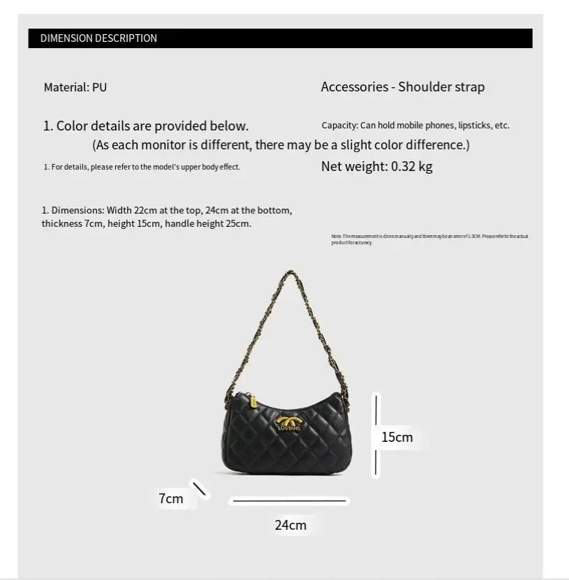 Advanced texture diamond grid small bag for women's 2025 autumn and winter new retro light luxury chain shoulder armpit bag