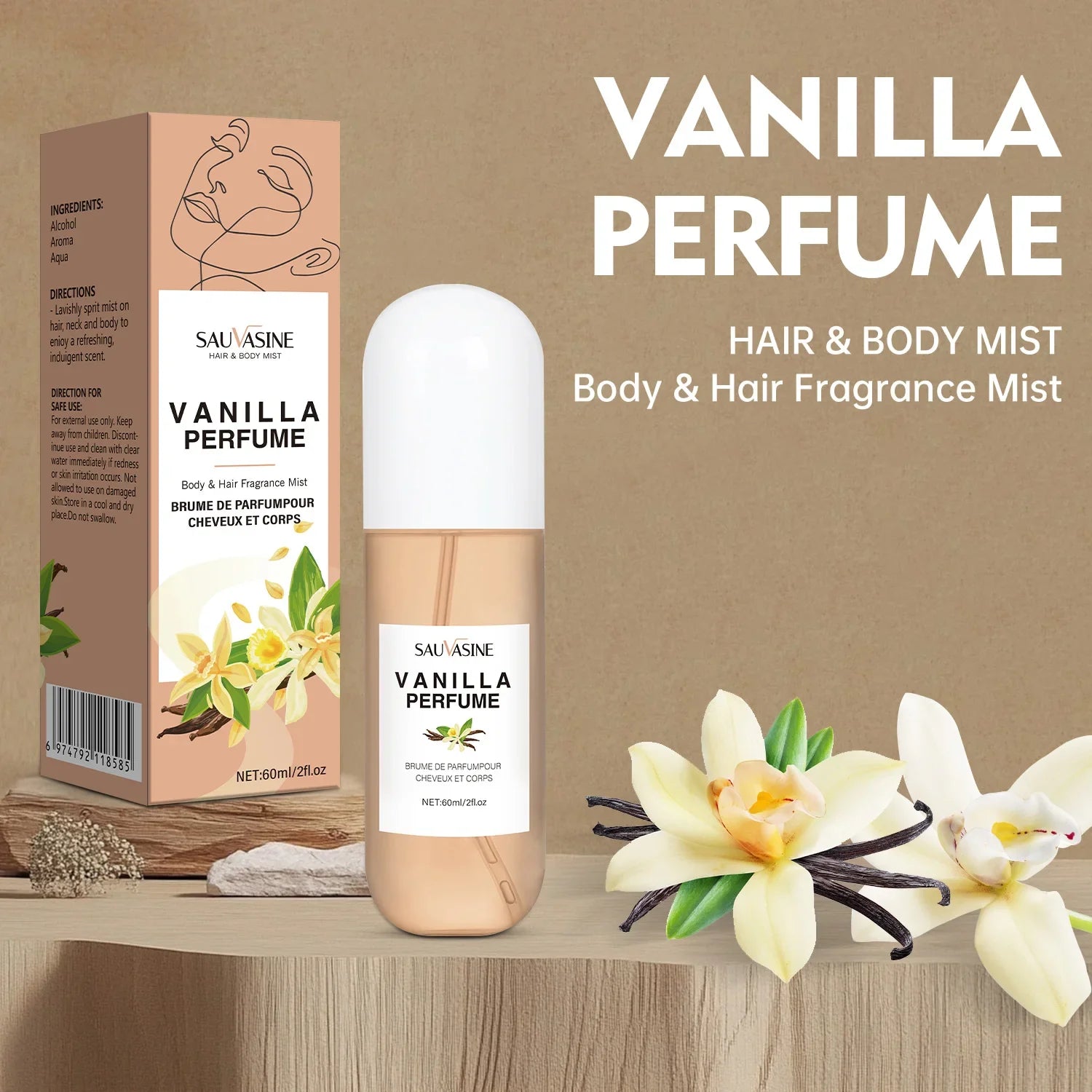 Vanilla Skin Body Mist Vanilla Skin Perfume Hair and Body Mist for Women & Men Long-Lasting Fragrance Body Spray(2.03Fl Oz) Viralgem Store