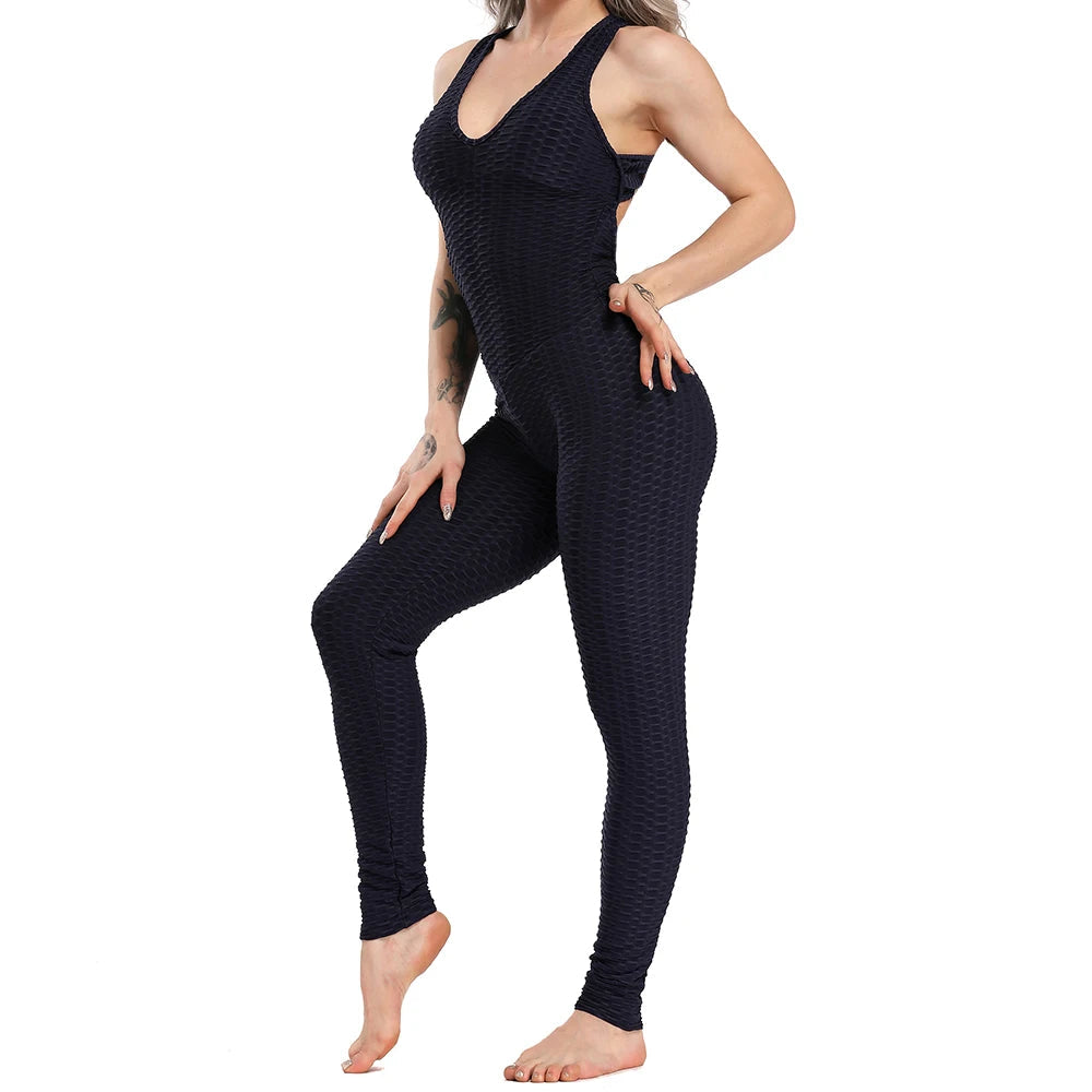 Women Halter Yoga Set Black Activewear Sexy Bandage Sleeveless Jumpsuit Skinny Rompers Solid Elastic Bodycon Fitness Sport Suits Viralgem Store