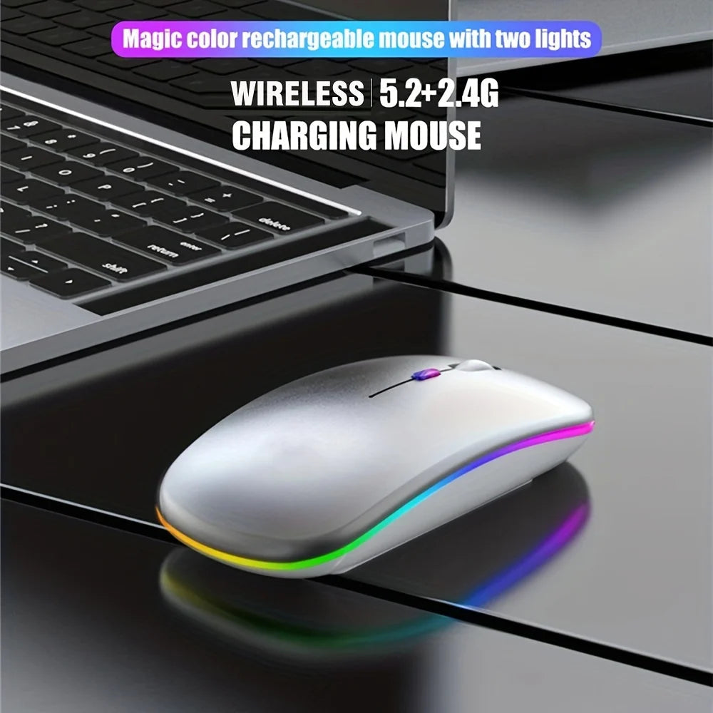 Wireless Mouse Bluetooth and 2.4GHz Dual Modes Rechargeable RGB Ergonomic Silent Click for PC iPad Laptop Cell Phone TV Viralgem Store