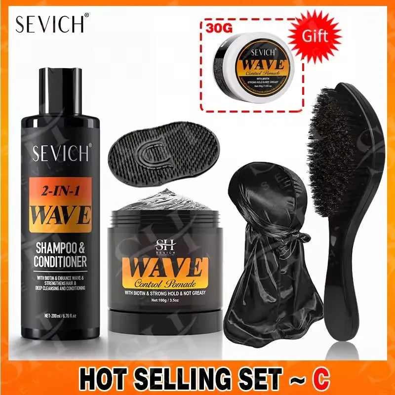 360 Wave Hair Wax Shampoo Kit Edge Control Gel Pomade Curly Hair Cream for African Men Grease Layered Style With Brush Tool Viralgem Store