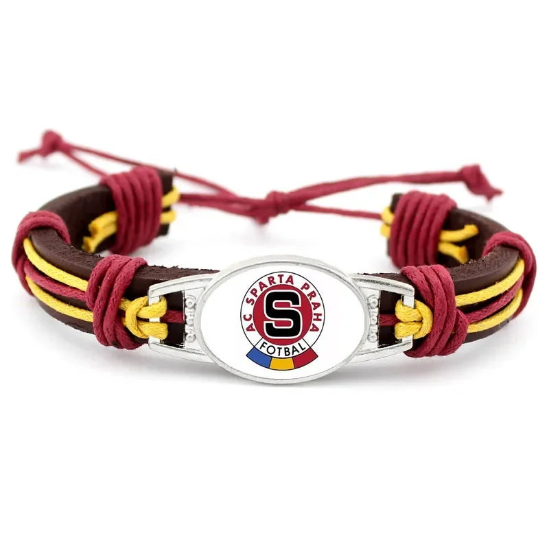 1PC Czech Republic  AC Sparta Praha Fotbal Charms Genuine Leather Bracelet Bangles Hand Braided Jewelry Dropshipping