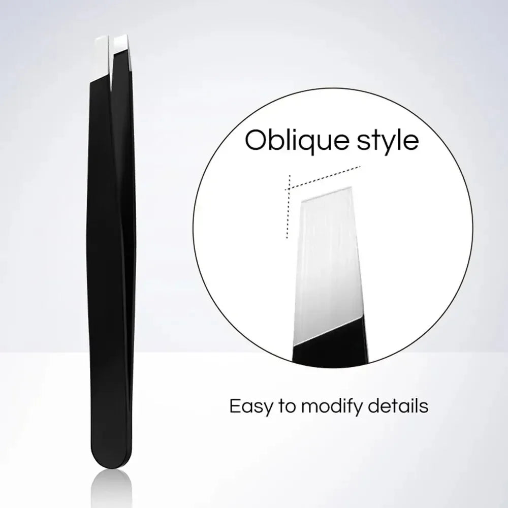 Stainless Steel Black Eyebrow Tweezer with Slant and Flat Point Beauty Tools for Eyelash Tweezer & Ingrown Hair Removal Viralgem Store
