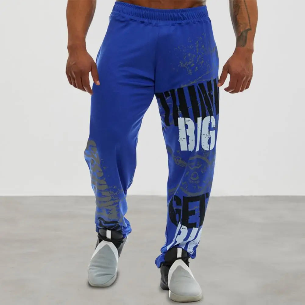 Young Style Casual Sweatpants Men Pants Loose Straight Deep Crotch Digital Printing Jogging Elastic Waist Men Trousers for Gym