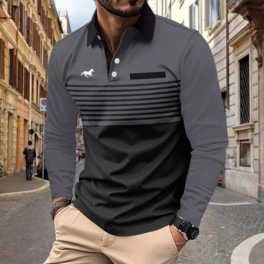 Spring Autumn 100% Polyester Breathable Business Casual Turn-down Collar Tops Men Long Sleeve 3D Digital Print Sport Polo Shirt Viralgem Store