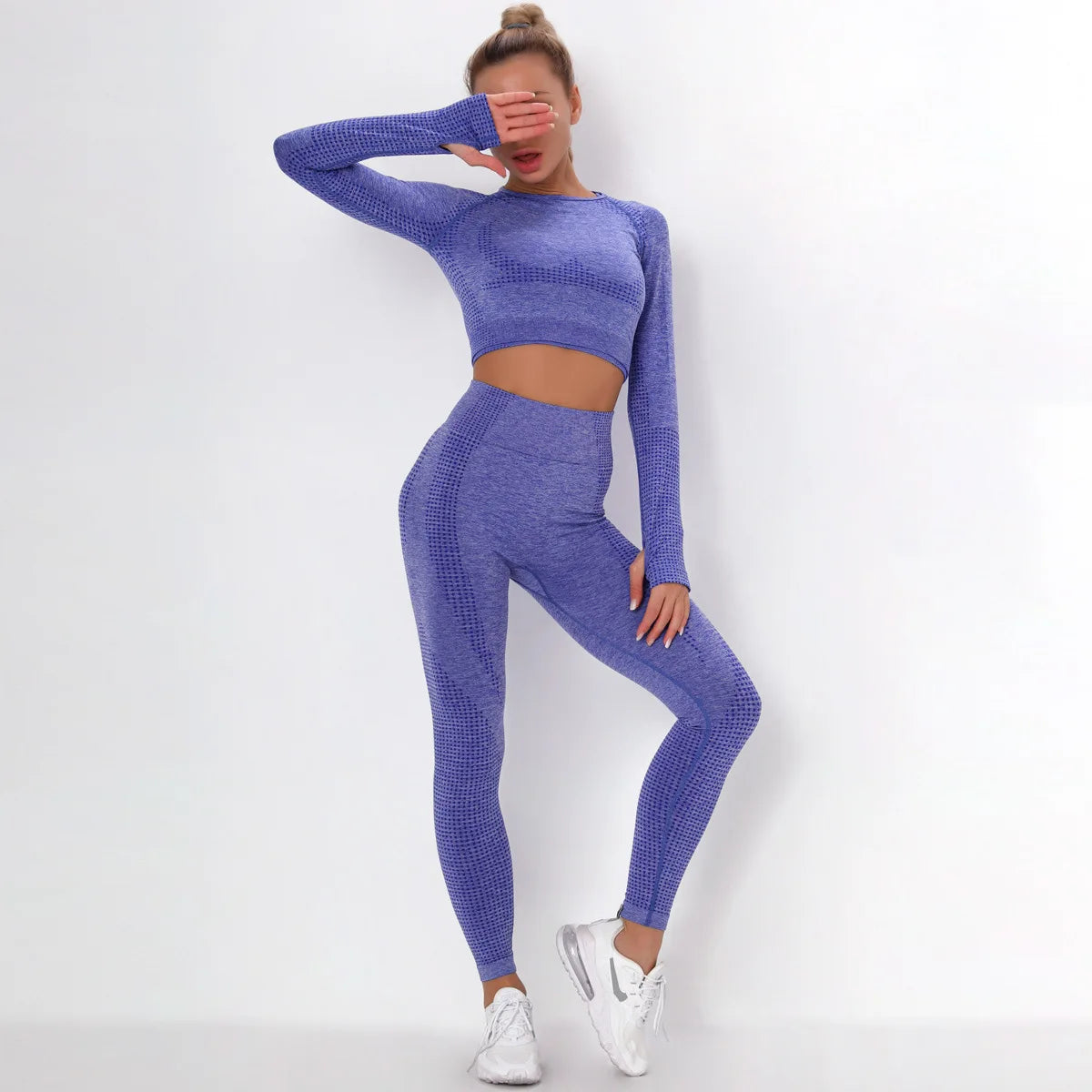 Women Seamless Gym Set Long Sleeve Top High Waist Belly Control Sport Leggings Gym Clothes Seamless Sport Suit Sexy Booty Girls Viralgem Store