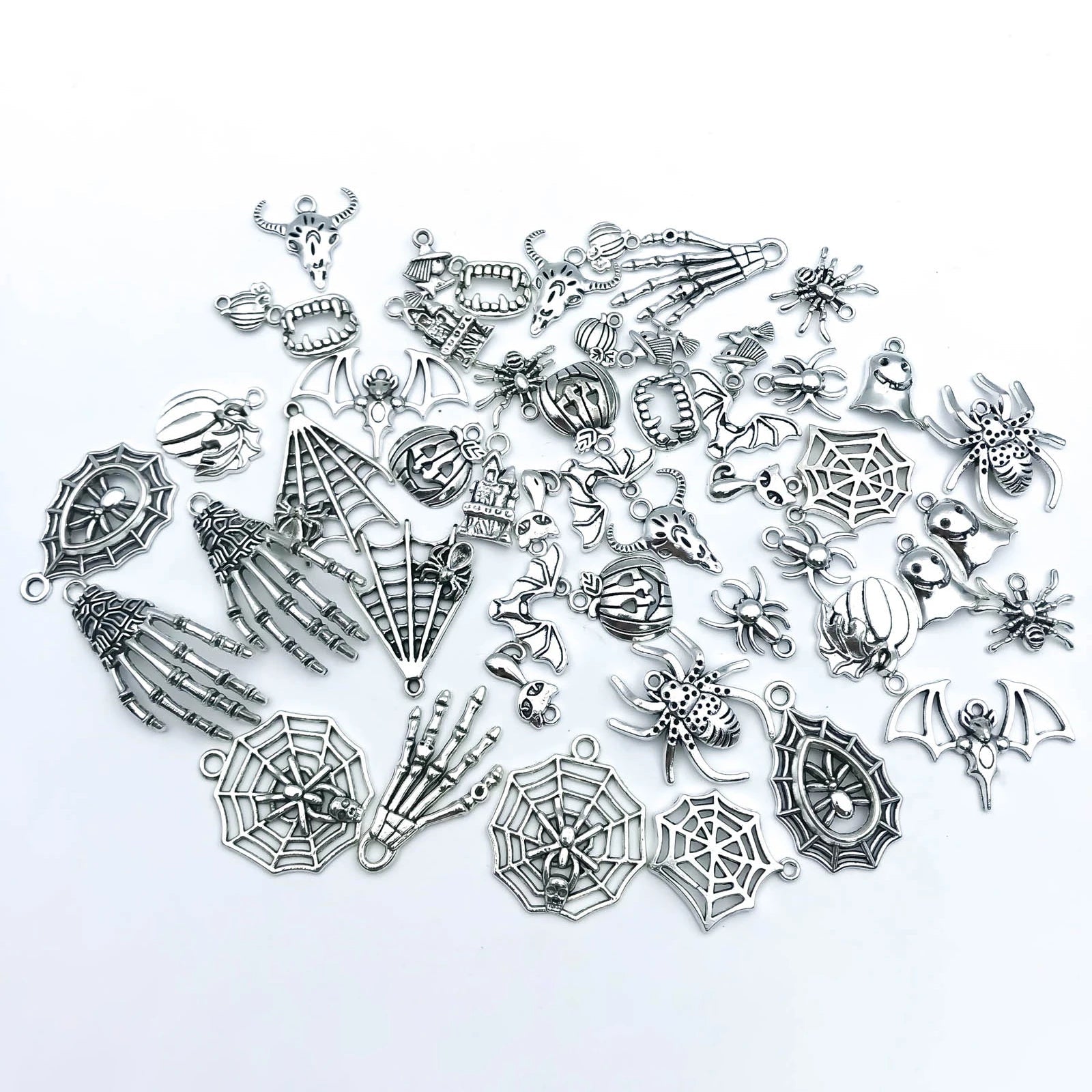 50pcs/SET Zinc Alloy Silvery Halloween Series Charms Pendants for DIY Necklace Bracelet Earrings Jewelry Making Handmade Viralgem Store