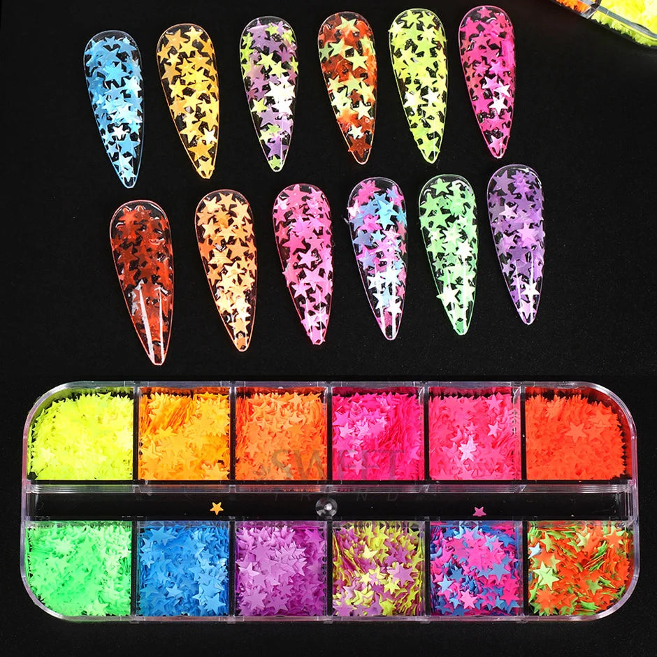 12 Grids Opal Dream Crystal Sequins Nail Flake Galaxy Iridescent Aurora 3D Paillette for Winter Autumn Manicure Decoration SWYFH Viralgem Store