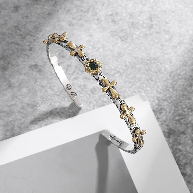 Stylish Geometric Oval Pattern Personalized Men's Open Bracelet Fashion Retro Wide Hand Jewelry Party Gift