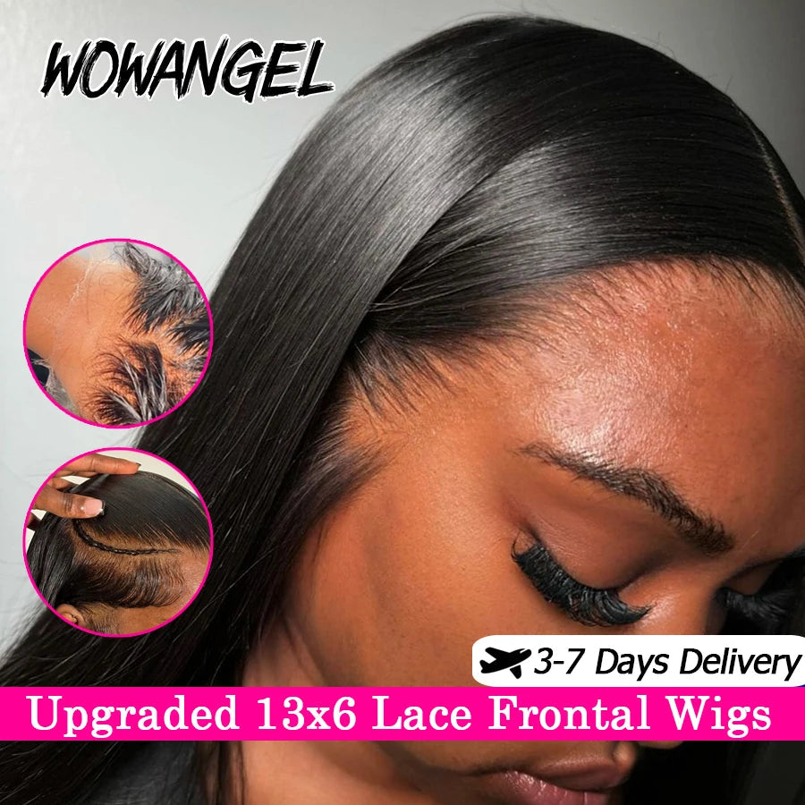 WowAngel 250% Upgraded 13x6 HD Lace Full Frontal Wigs Glueless Straight Human Hair Wigs Pre Plucked Natural Scalp Brazilian Hair Viralgem Store