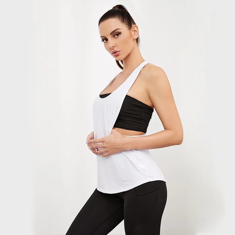 Women's Sports Smock Fitness Vest T-shaped Quick Drying Slim Sleeveless Running Sports Vest