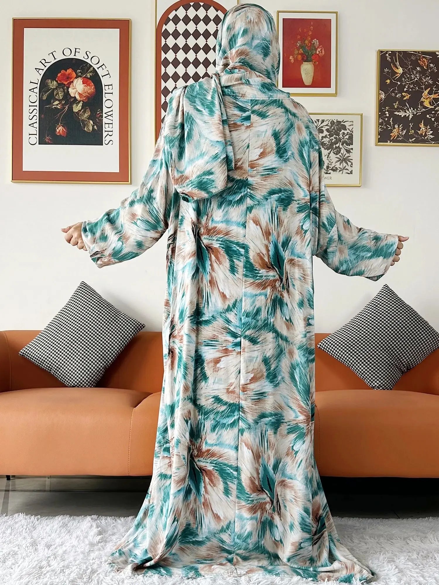 2024 Muslim Cotton Lady Abayas Ramadan Prayer Garment Dubai Turkey Middle East Femme Robe Loose African Dress Turban Joint Viralgem Store