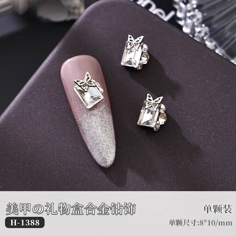 5PCS Luxury Sparkle Gift Box Pile Diamonds Crystal Love Alloy X Butterfly Pearl Nail Art Rhinestones Decorations Manicure Charms Viralgem Store