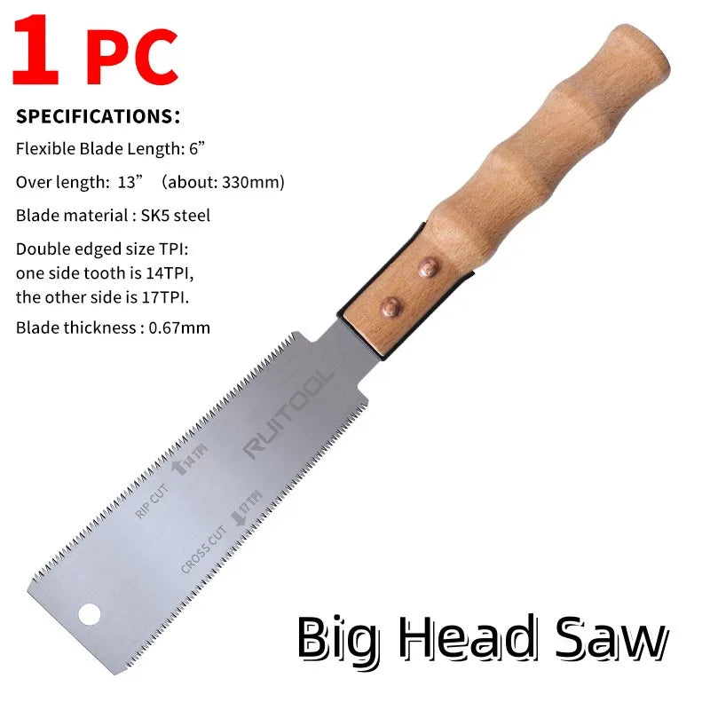 1pc Japanese Saw 6 Inch Double Side Hand Pull Saw 14&17TPI SK-5 Steel Flexible Blade Flush Cut Saw for Woodworking